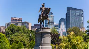 One of the famous landmarks in Massachusetts is a statue of George Washington