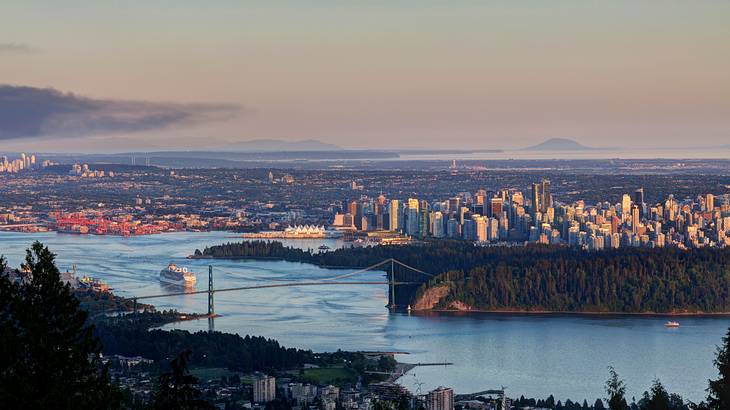 View of Downtown Vancouver at sunset from Cypress Mountain Lookout, BC, Canada