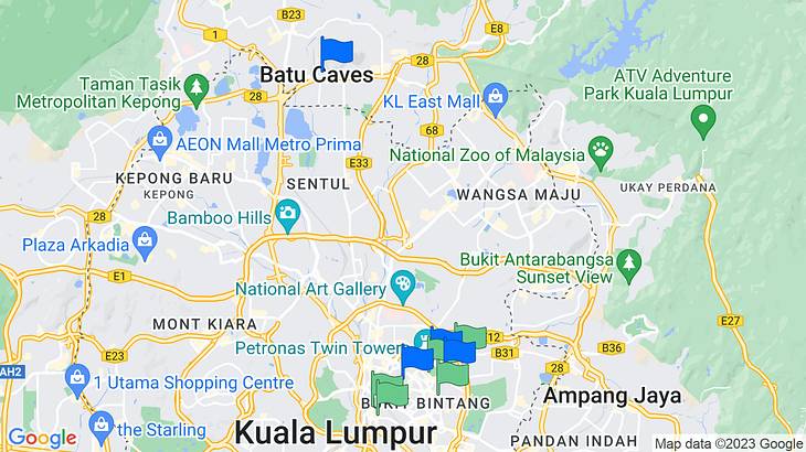Kuala Lumpur 2-Day Itinerary Map