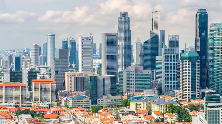 Cityscape of taller and shorter buildings in Singapore's Financial District