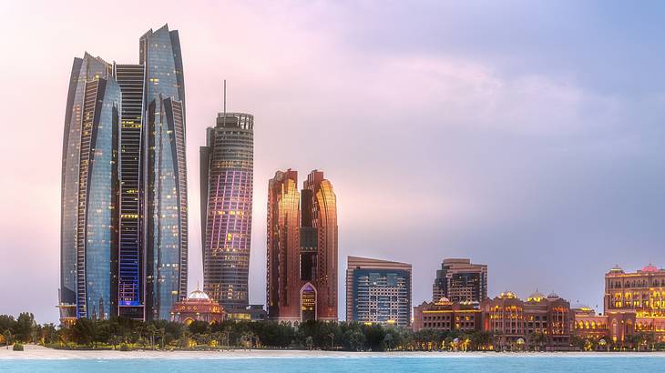 The Abu Dhabi skyline full of the most famous landmarks in Abu Dhabi