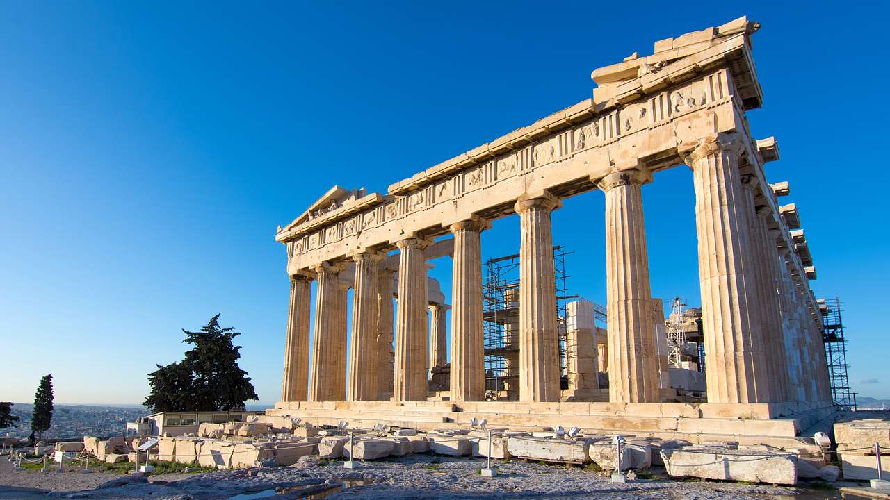 The Parthenon with many columns, one of the most famous landmarks in Athens, Greece