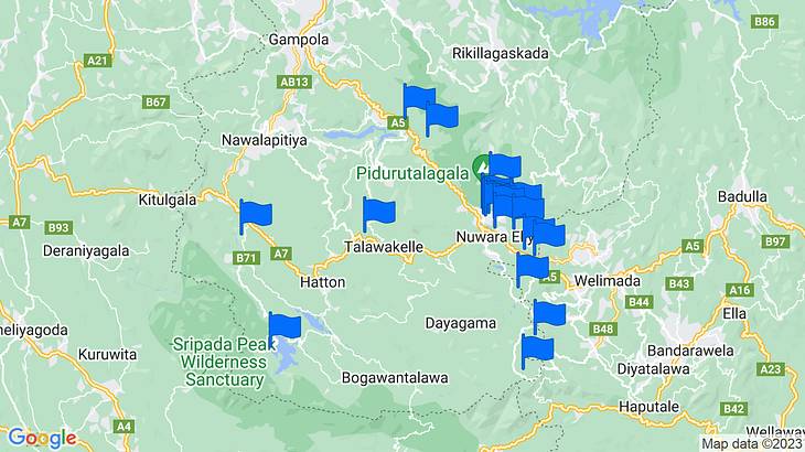 Nuwara Eliya Places to Visit Map