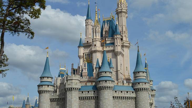 The iconic castle seen upon entry to the Magic Kingdom in Orlando, Florida, USA