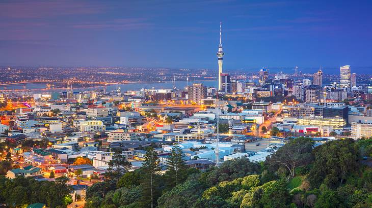 3 Day Auckland Itinerary - Panorama of city buildings at sunset, Auckland, NZ