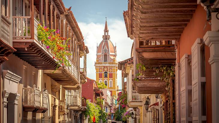 Adjacent houses with bell tower in the middle