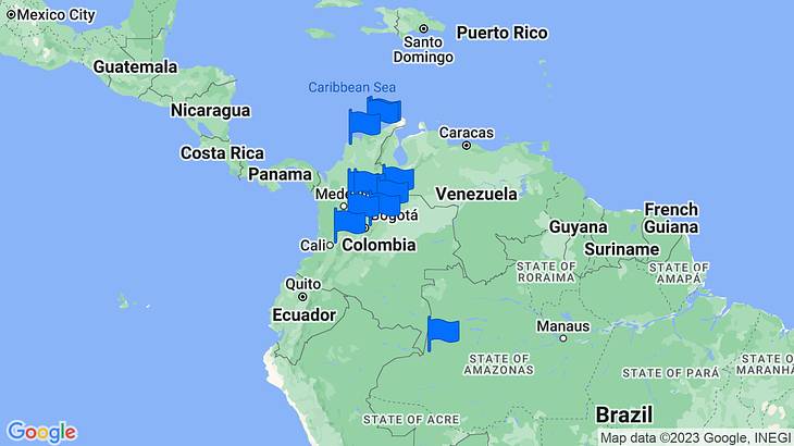 Colombia Places to Stay Map