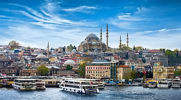 A panoramic view of Istanbul with the mosque in the distance