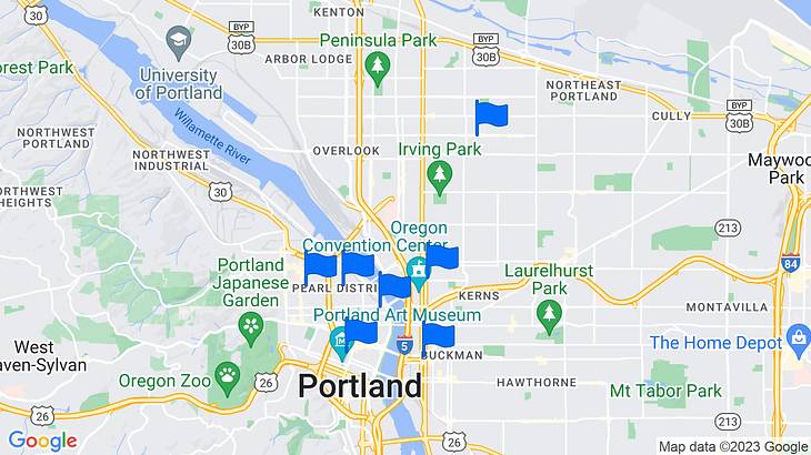 Portland Places to Stay Map