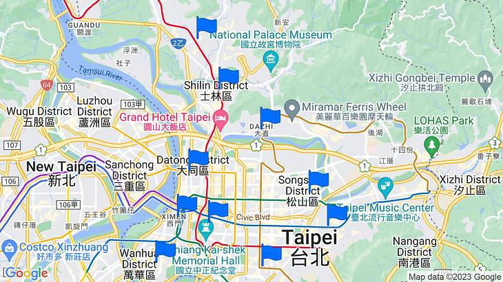 Taipei Places to Stay Map