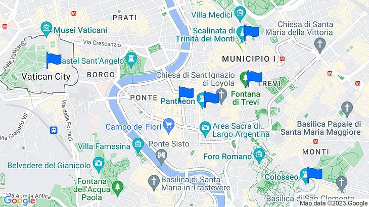Rome 1-Day Itinerary Map