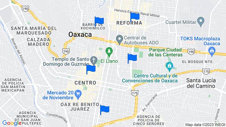 Oaxaca de Juárez Places to Stay Map