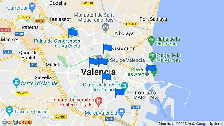 Valencia Places to Stay Map