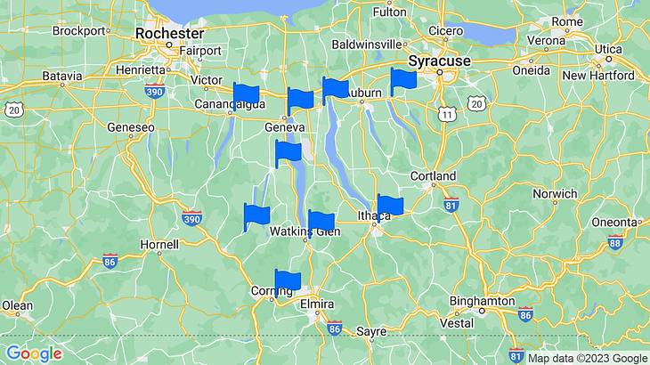Finger Lakes Places to Stay Map