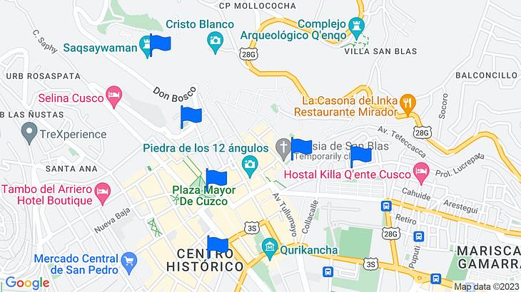 Cusco Places to Stay Map