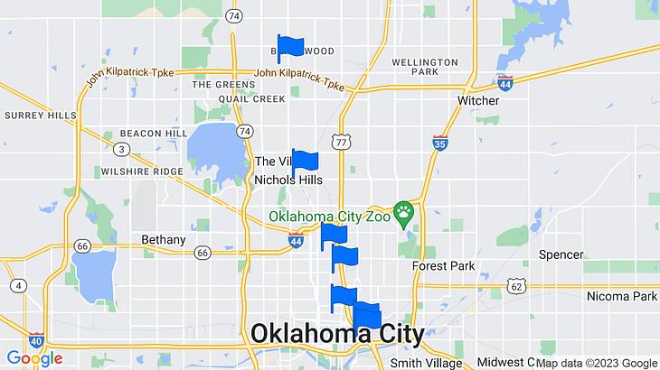 Oklahoma City Places to Stay Map