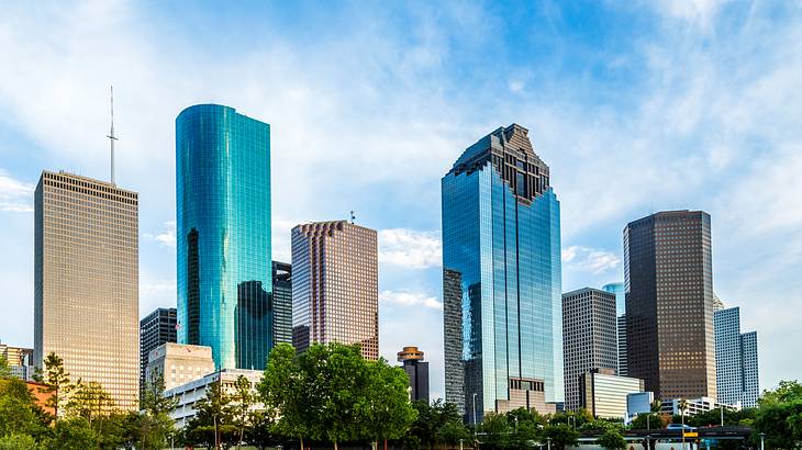 Modern skyscrapers on a summer day