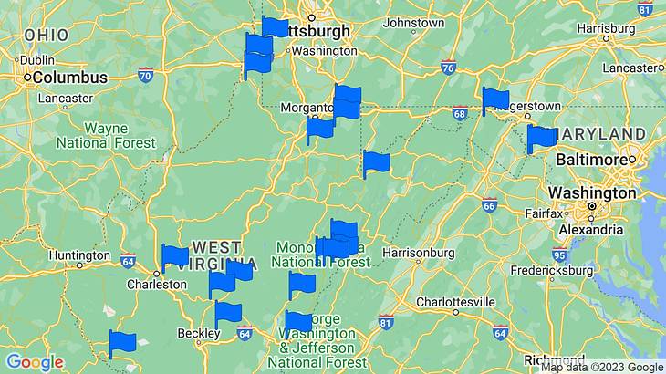 West Virginia Landmarks Map