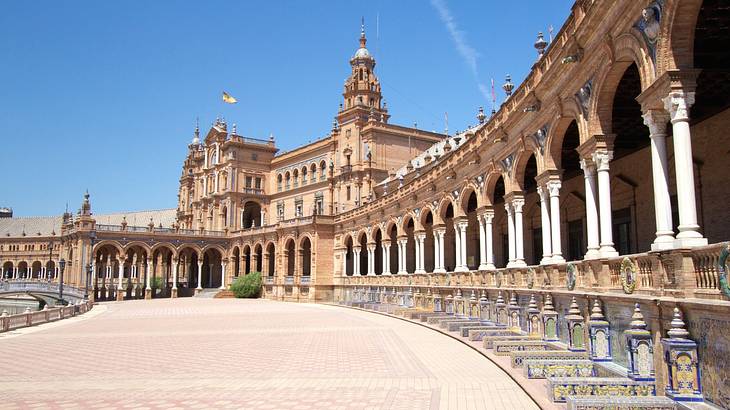 Moon-shaped Plaza de Espana is one of the most famous landmarks in Spain