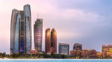 The Abu Dhabi skyline full of the most famous landmarks in Abu Dhabi