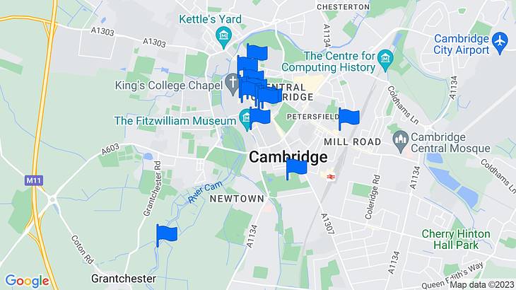 Cambridge 1-Day Itinerary Map