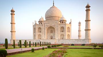 The beautiful white Taj Mahal is one of the most famous landmarks in India