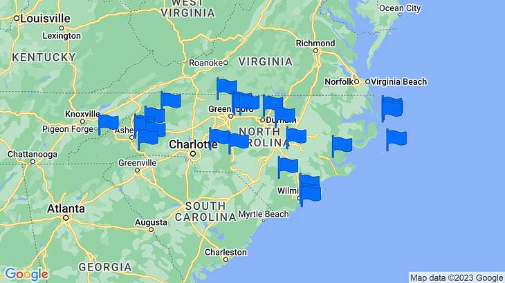 North Carolina Landmarks Map