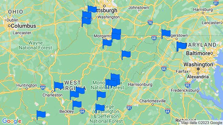 West Virginia Landmarks Map