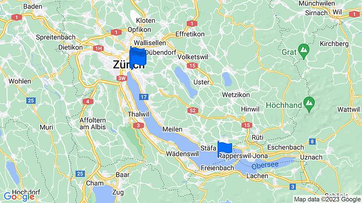 Zürich 1-Day Itinerary Map