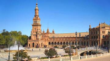 Moon-shaped Plaza de España is one of the most famous landmarks in Spain