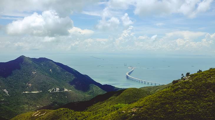 The bridge to Macau from Hong Kong as seen from Lantau Island The bridge to Macau from Hong Kong as seen from Lantau Island