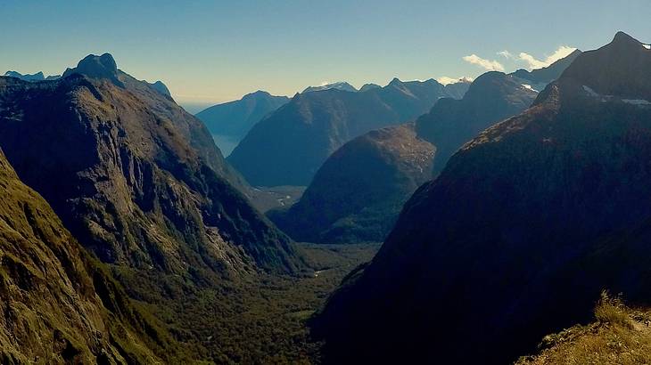 Panoramic view of mountains from atop Gertrude Saddle, NZ