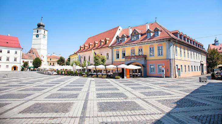 Sibiu City filled with historic buildings, Romania