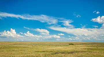 Clouds looming above a vast grassland on a sunny day
