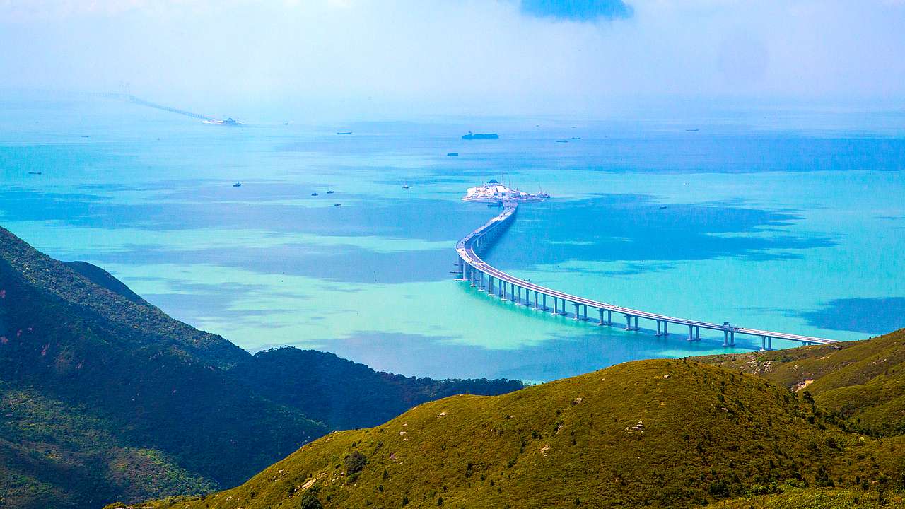 The bridge to Macau from Hong Kong as seen from Lantau Island