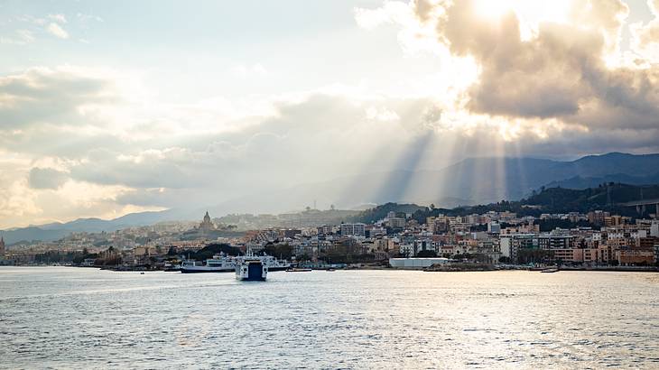 The harbour of Messina from a ferry in Sicily, Italy