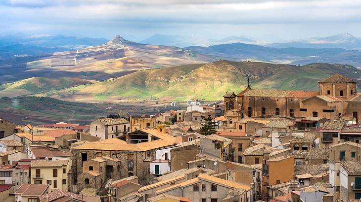 A view of the rooftops in Corleone, Sicily, Italy