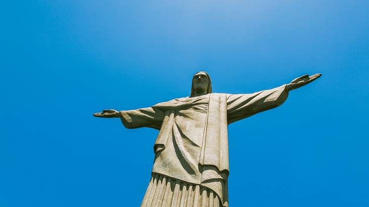 Looking up at the Christ the Redeemer statue in Rio de Janeiro
