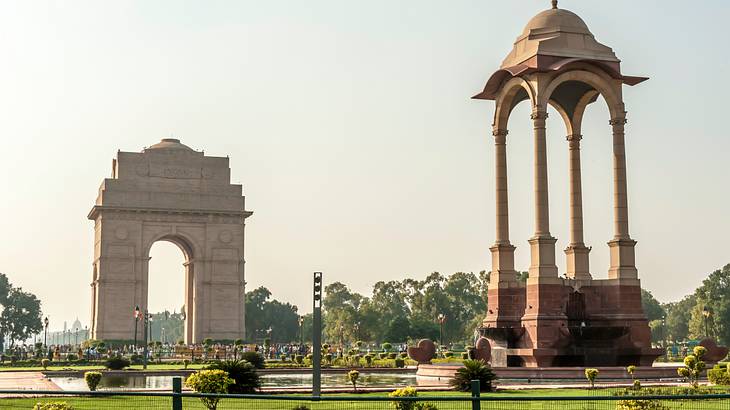 The park surrounding India Gate in New Delhi, India