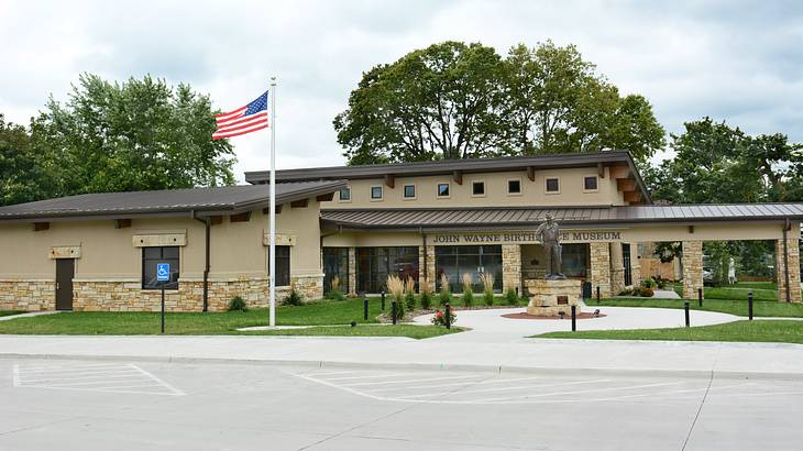 The entrance to the John Wayne Birthplace Museum in Madison County, Iowa