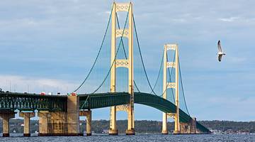 One of the famous landmarks in Michigan is the Mackinac Bridge
