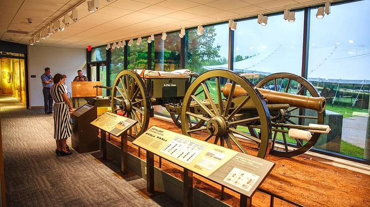 A museum with old-fashioned cannons on display