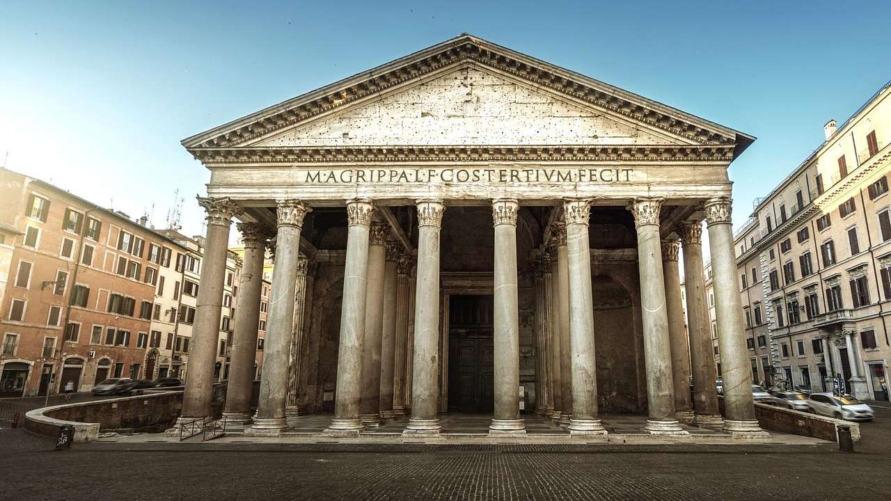 A Pantheon with columns sitting in a square
