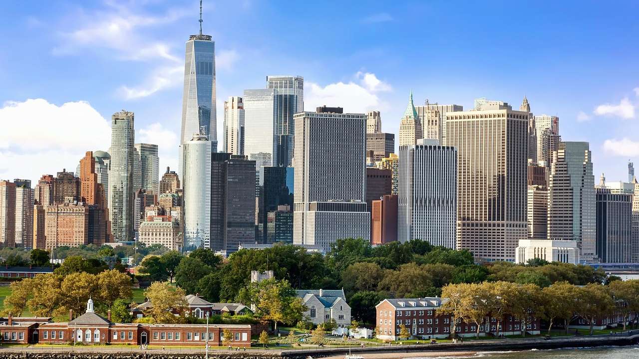 The Manhattan skyline with skyscrapers on a clear day