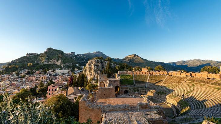 Greek Roman Theater in Taormina, Sicily, Italy
