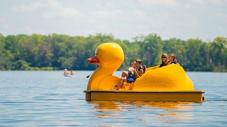 One of many fun things to do in Madison, Wisconsin, is duck boating on Lake Wingra