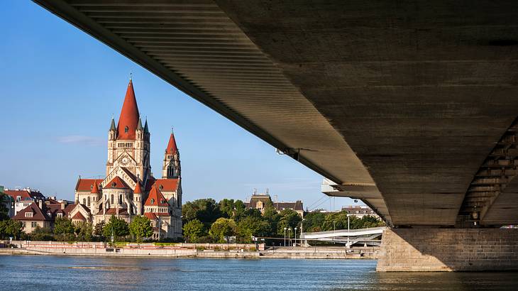 St. Francis Church, Danube River, Vienna, Austria