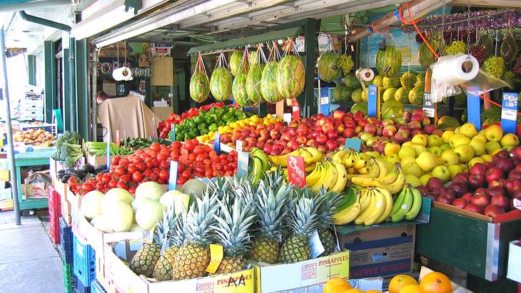 A market in Toronto with colourful produce, Toronto, Ontario, Canada