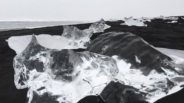 Glacier chunks, black sand, Diamond Beach, Iceland
