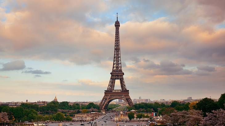 A panoramic shot of the Eiffel Tower, Paris, France A panoramic shot of the Eiffel Tower, Paris, France
